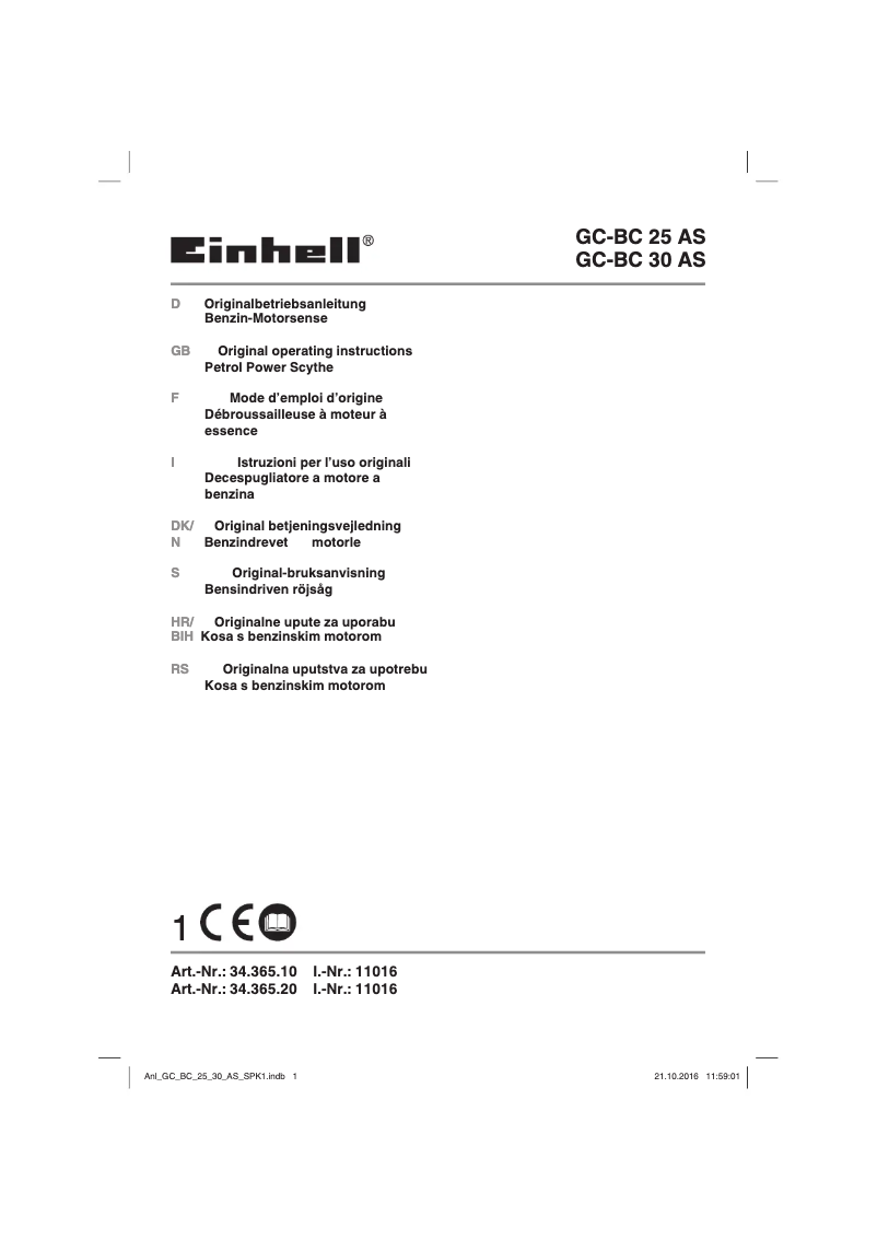 Page 1 de la notice Manuel utilisateur Einhell GC-BC 25 AS