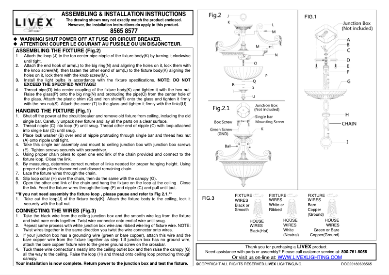 Page 1 de la notice Manuel utilisateur Livex Lighting Villa Verona 8565-63