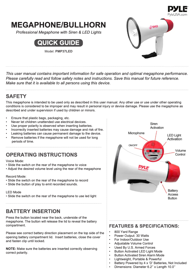 Page 1 of the manual User Manual Pyle PMP37LEDE
