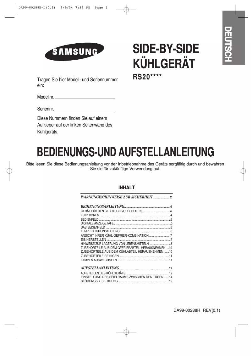 Página 1 del manual Manual de usuario Samsung RS20CCSL