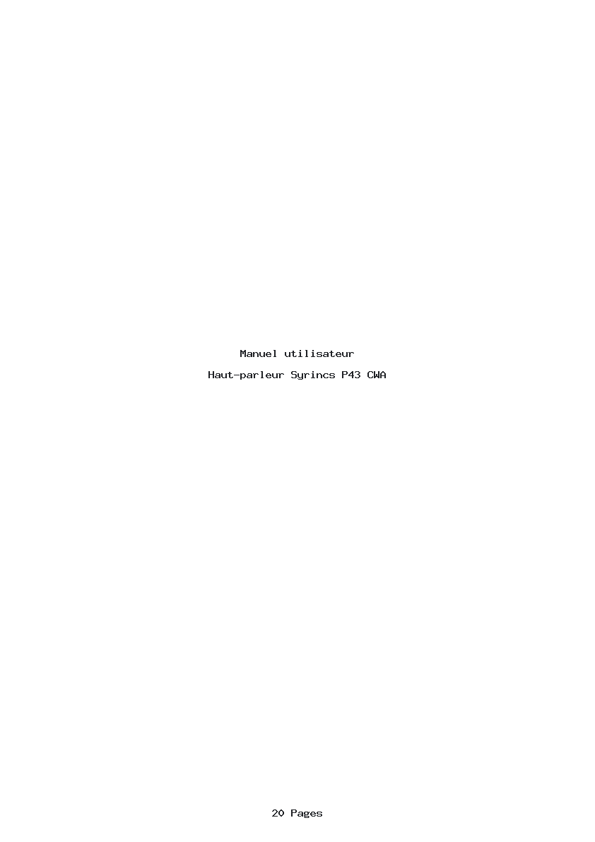 Page 1 de la notice Manuel utilisateur Syrincs P43 CWA