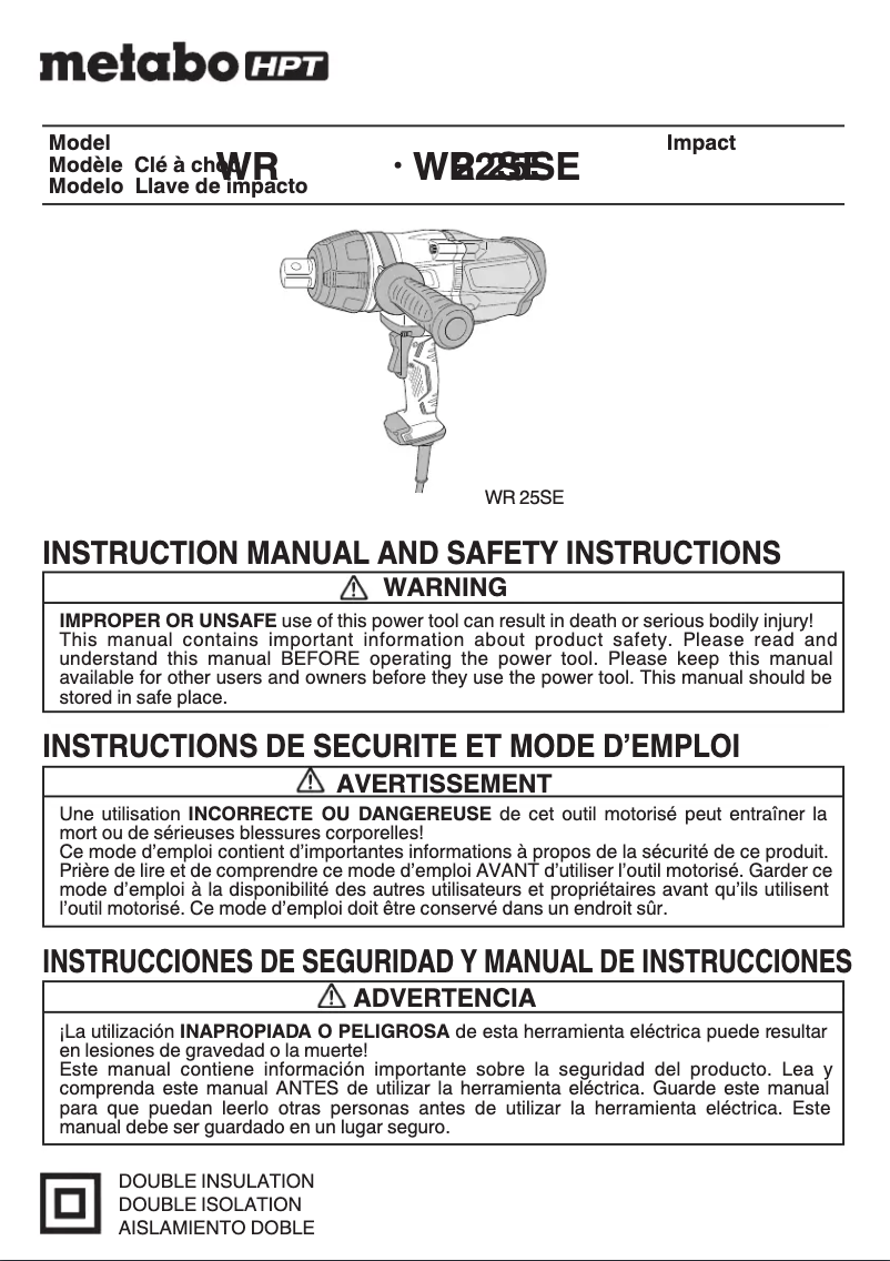 Page 1 de la notice Manuel utilisateur HiKOKI WR22SE