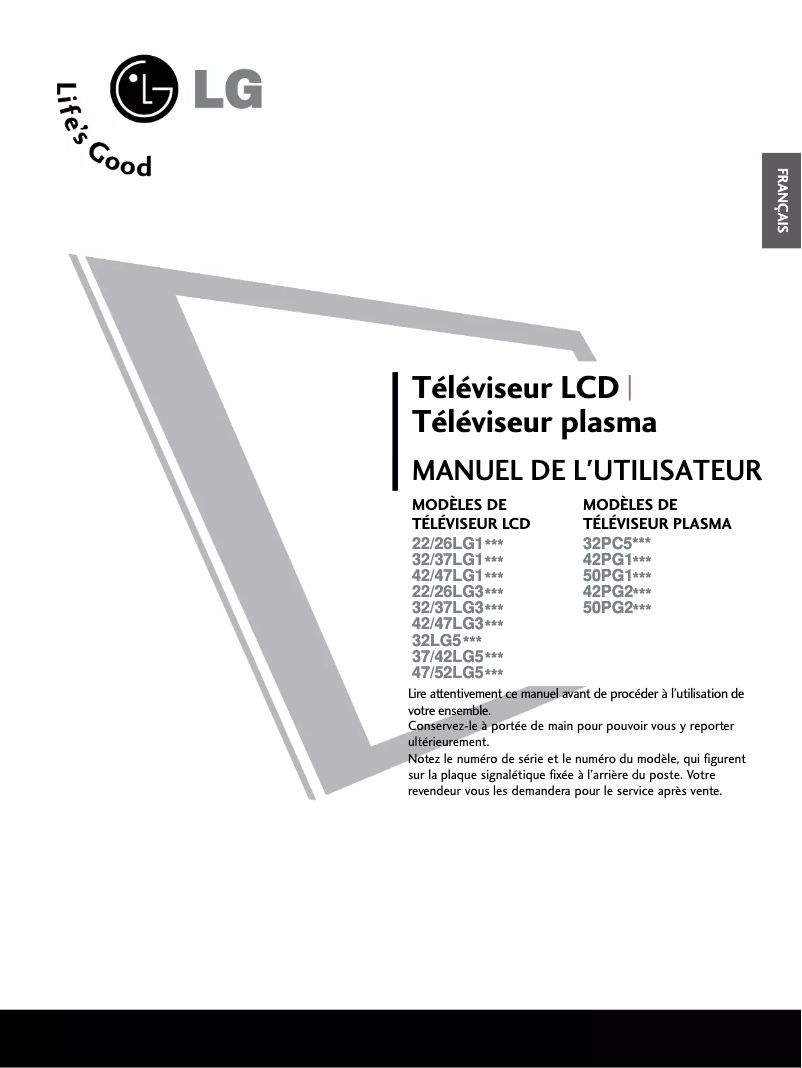 Page 1 de la notice Manuel utilisateur LG 50PG20R