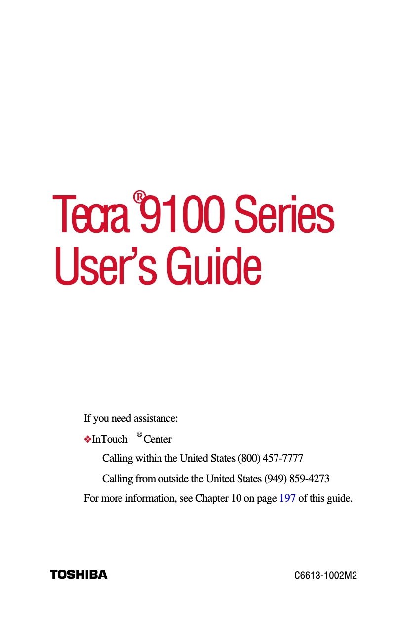 Page 1 de la notice Manuel utilisateur Toshiba Tecra 9100