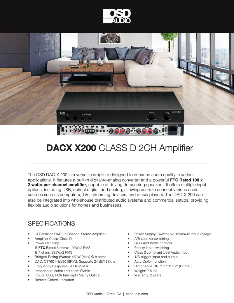 Page 1 of the manual Technical Sheet OSD Audio DAC-X-X200