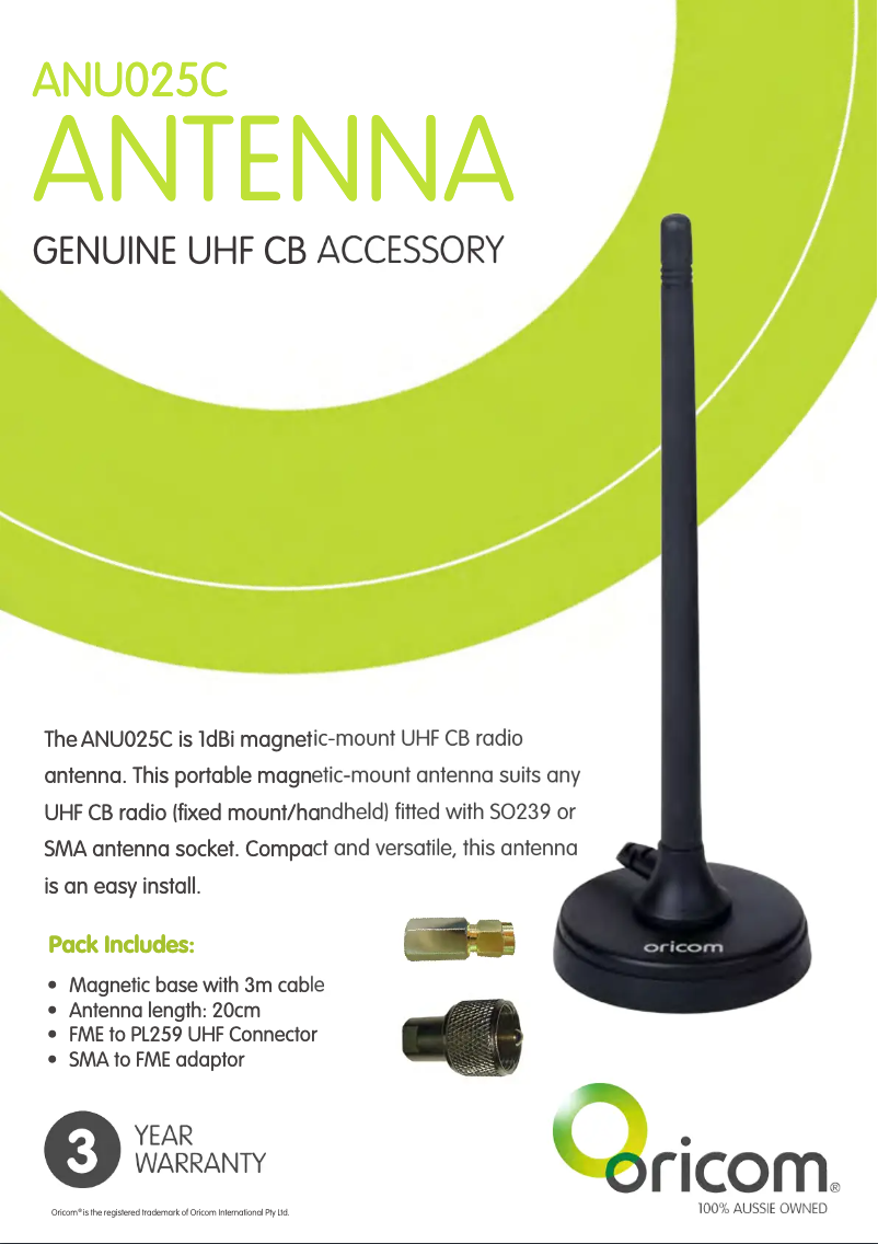 Page 1 de la notice Manuel utilisateur Oricom ANU025C