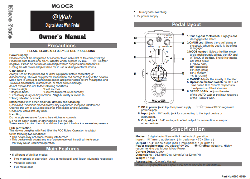 Page 1 de la notice Manuel utilisateur Mooer @Wah