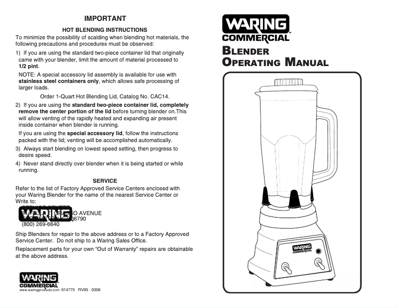 Page 1 de la notice Manuel utilisateur Waring Commercial 7015N