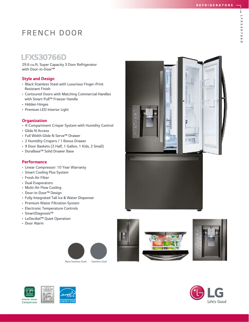 Page 1 de la notice Fiche technique LG LFXS30766D