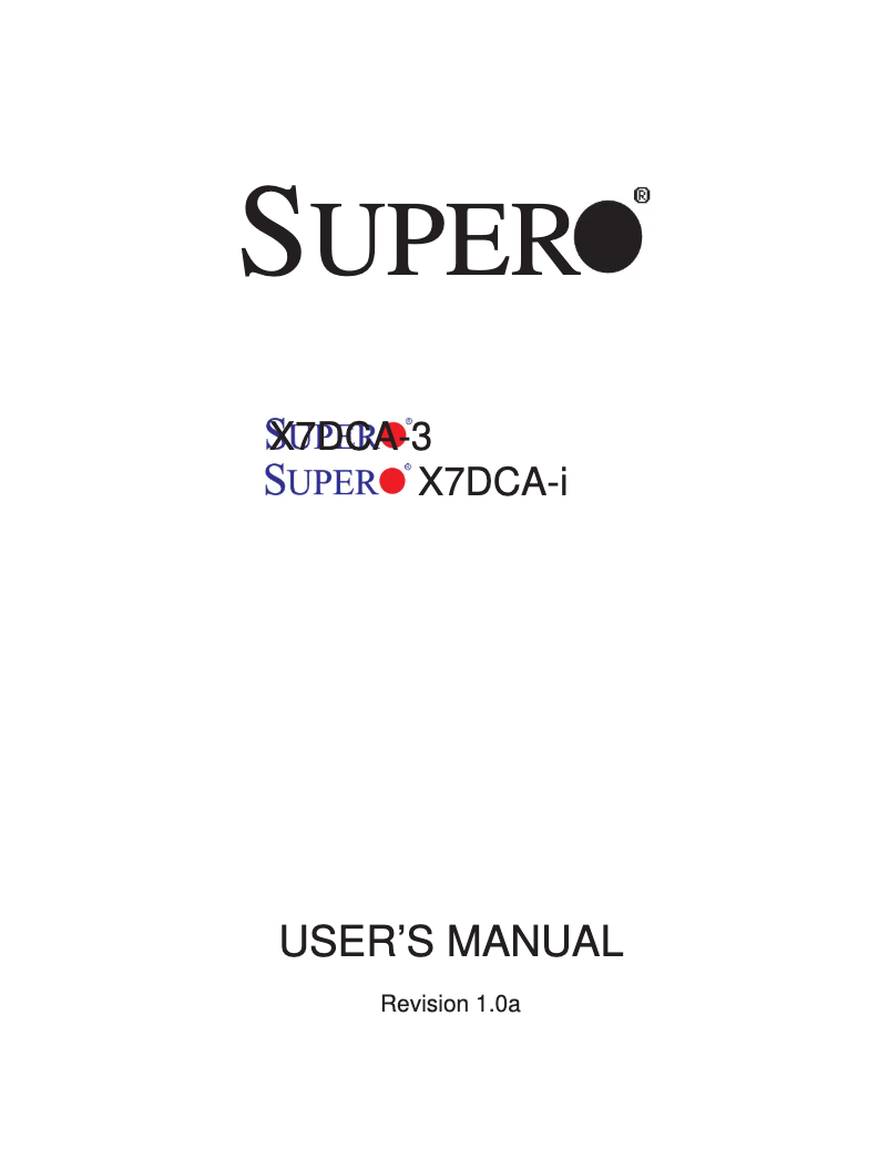 Page 1 de la notice Manuel utilisateur Supermicro MBD-X7DCA-I-O