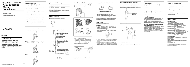 Page 1 of the manual User Manual Sony MDR-NC10