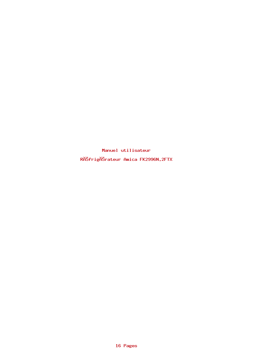 Page 1 de la notice Manuel utilisateur Amica FK2996N.2FTX