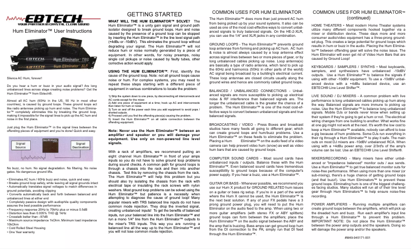 Page 1 de la notice Manuel utilisateur Morley Hum Eliminator