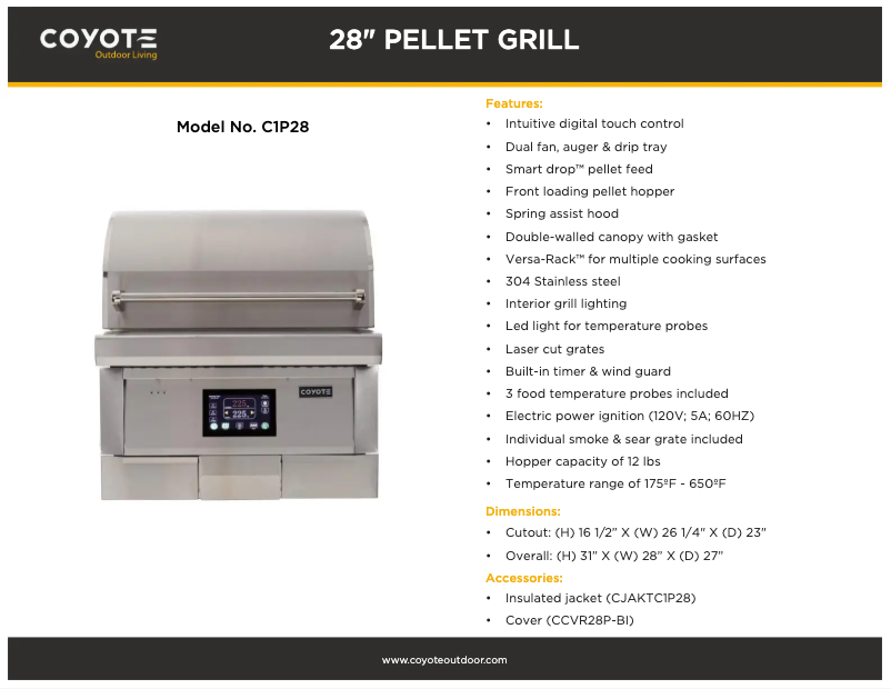 Page 1 de la notice Fiche technique Coyote C1P28
