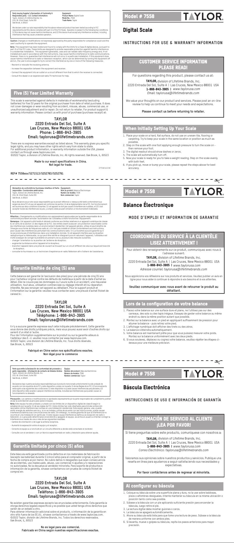 Page 1 de la notice Manuel utilisateur Taylor 755841932BWL