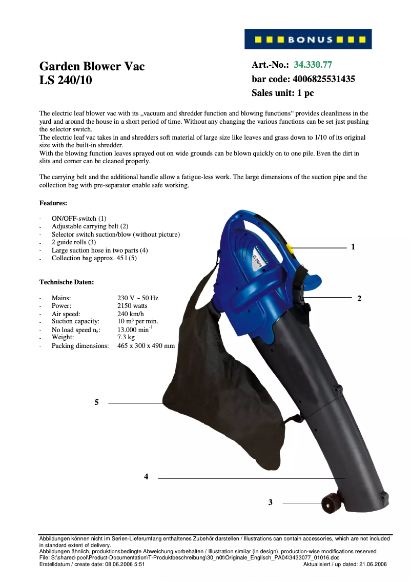 Page 1 de la notice Manuel utilisateur Bonus LS 240/10