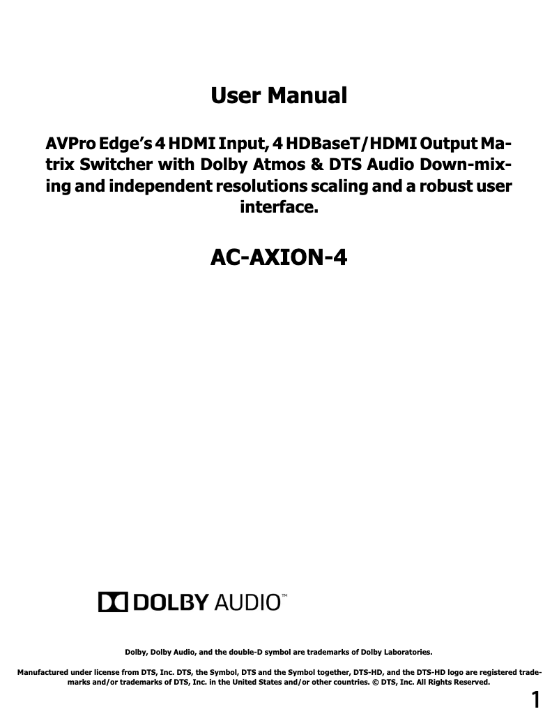 Page 1 de la notice Manuel utilisateur AVPro Edge AC-AXION-4