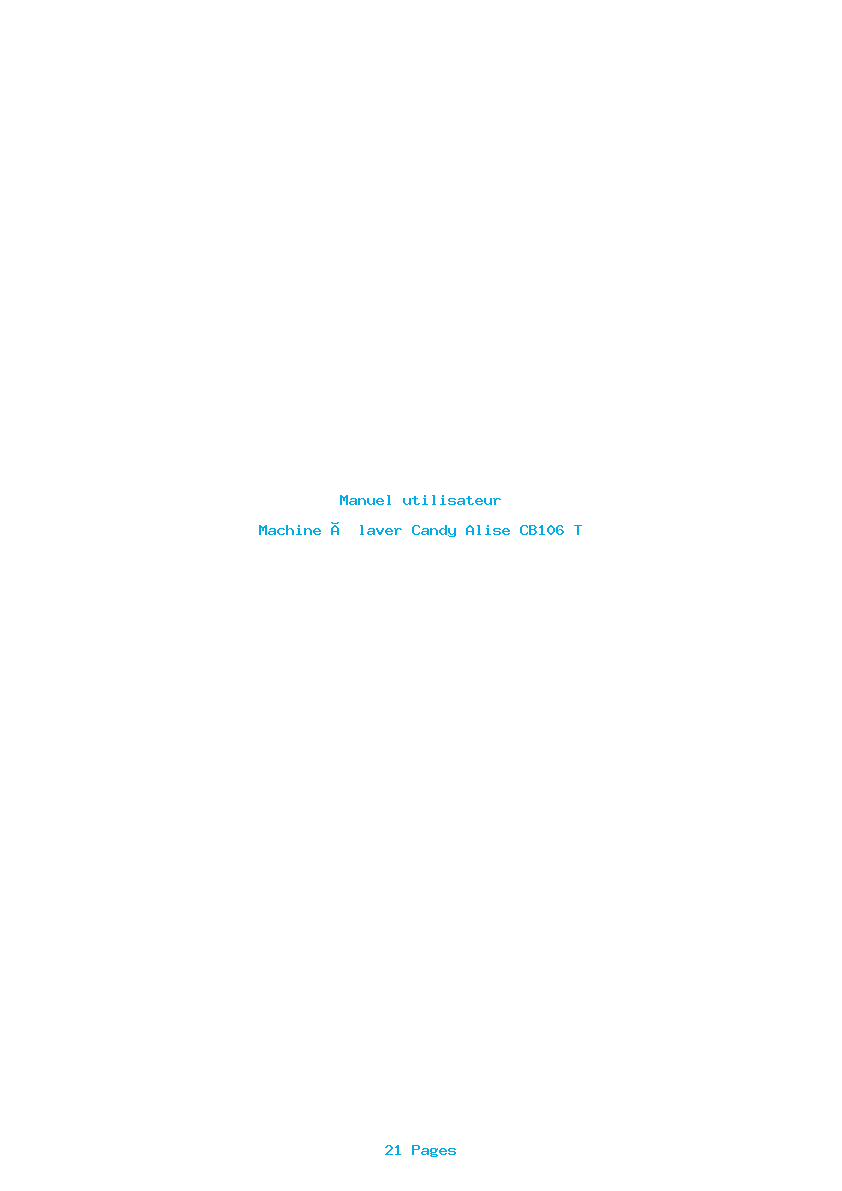 Page 1 de la notice Manuel utilisateur Candy Alise CB106 T