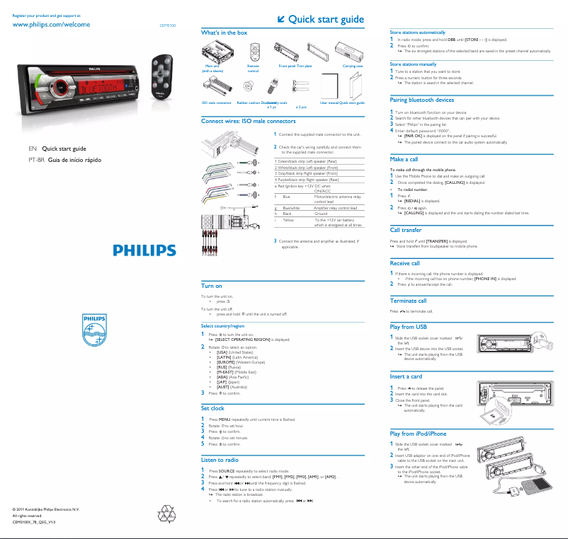 Página 1 del manual Guía de inicio rápido Philips CarStudio CEM5100X