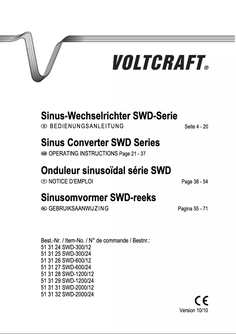 Page 1 de la notice Manuel utilisateur Voltcraft SWD-2000/24