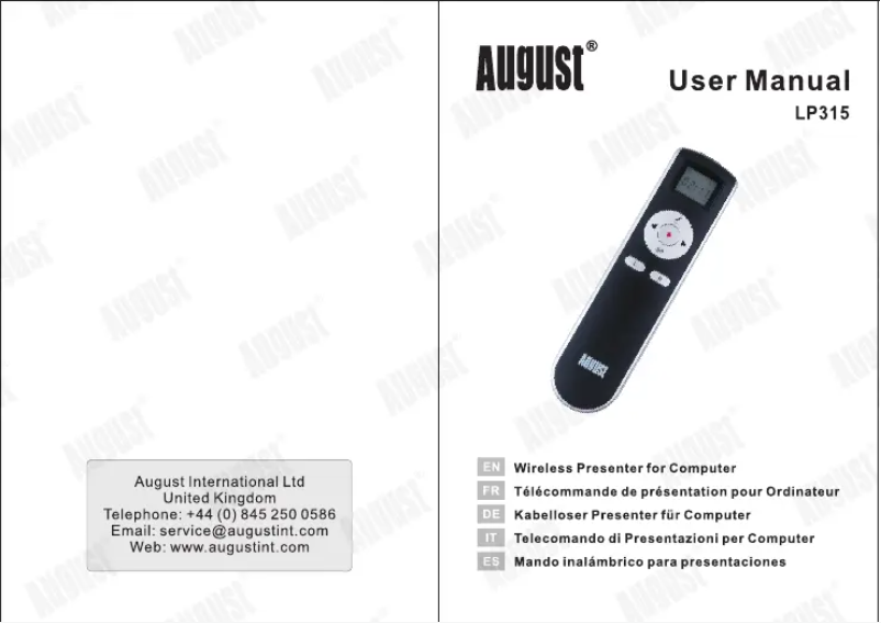 Page 1 de la notice Manuel utilisateur August LP315