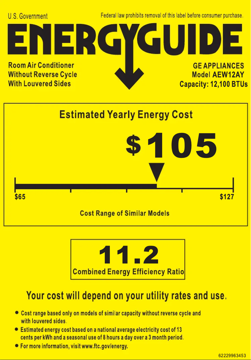 Página 1 del manual Etiqueta energética GE AEW12AY