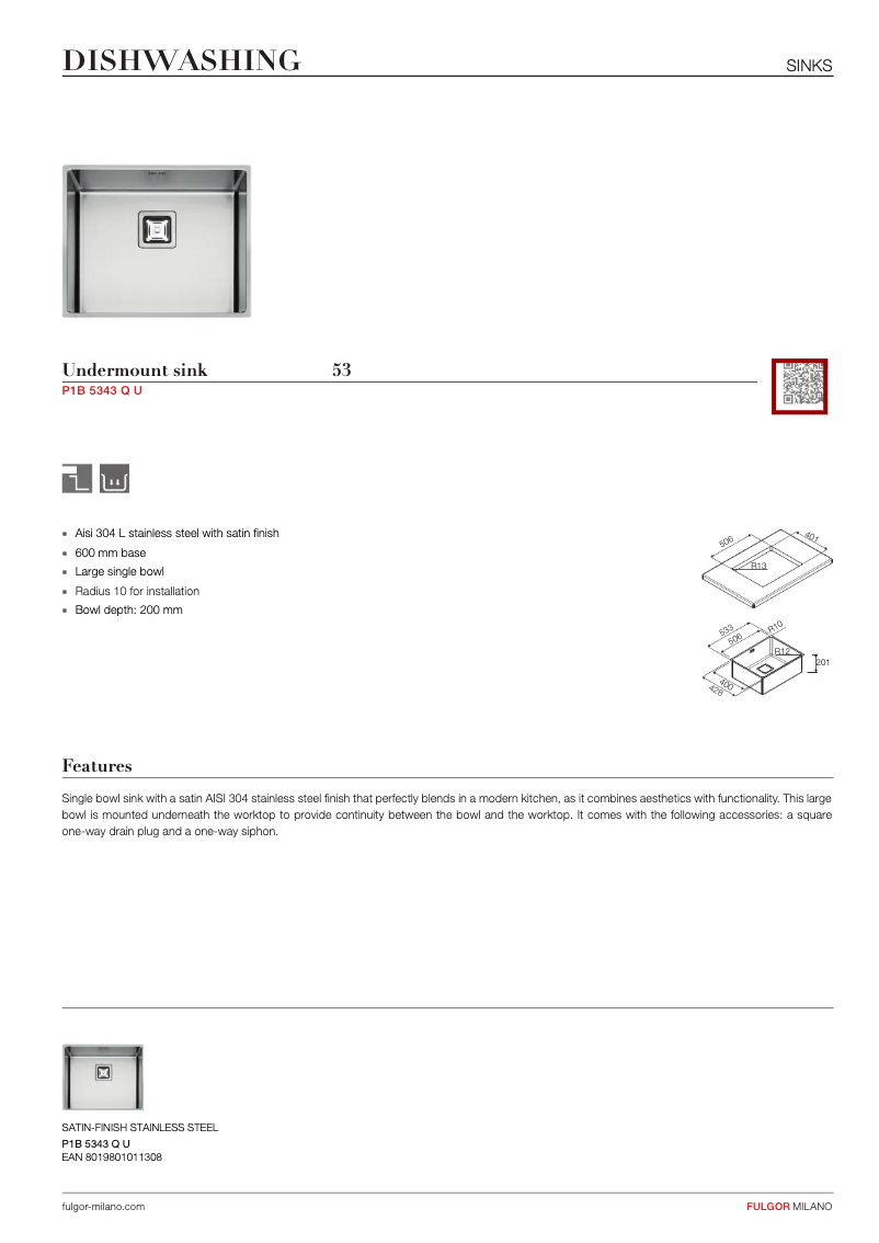 Page 1 de la notice Manuel utilisateur Fulgor Milano P1B 5343 QU