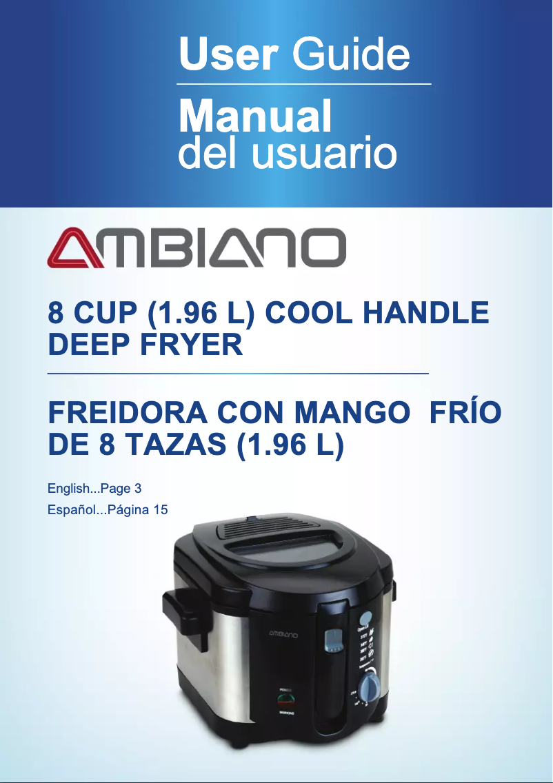 Page 1 de la notice Manuel utilisateur Ambiano 8 Cup Cool Handle Deep Fryer DF-28