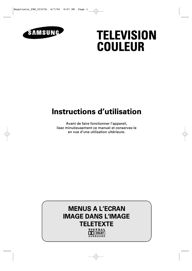 Page 1 de la notice Manuel utilisateur Samsung WS-32M206P