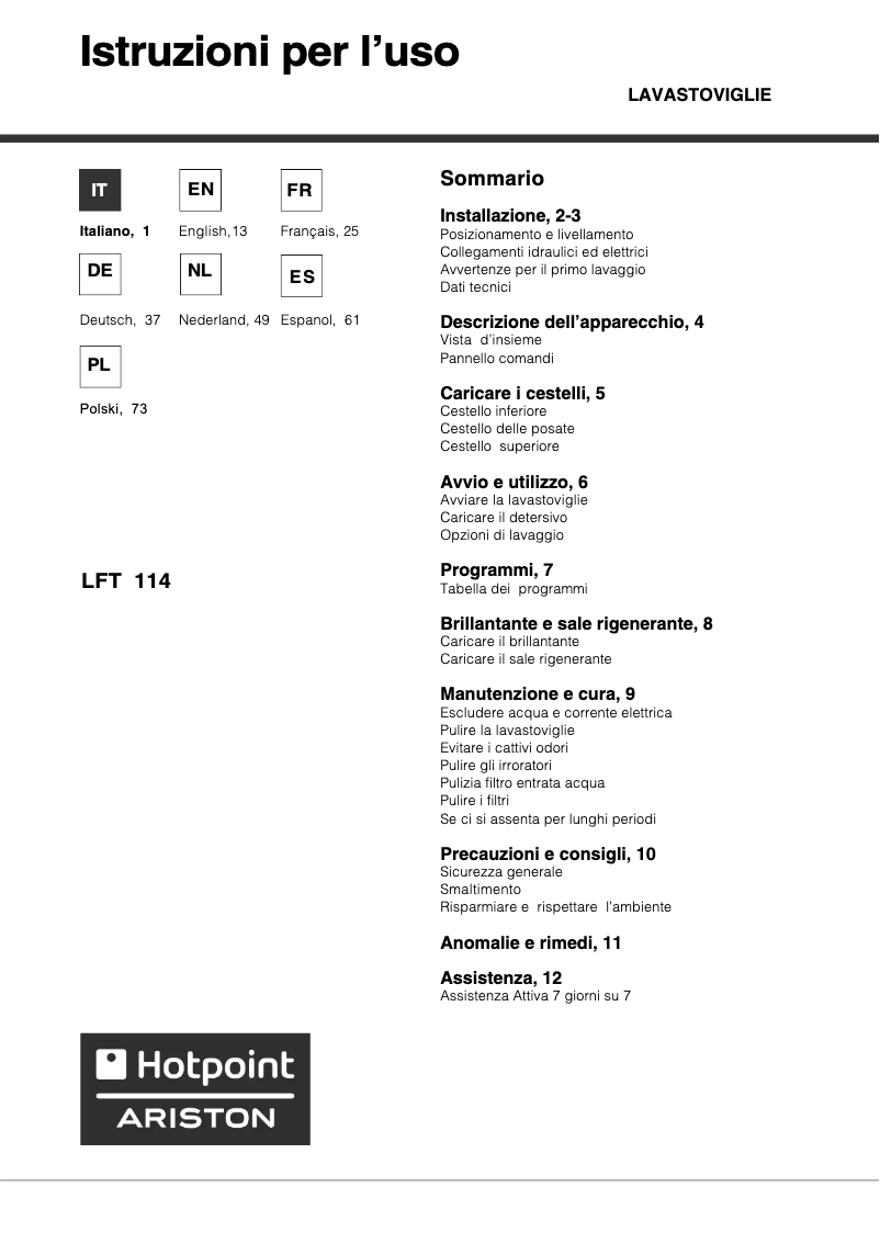 Página 1 del manual Manual de usuario Hotpoint LFT 114