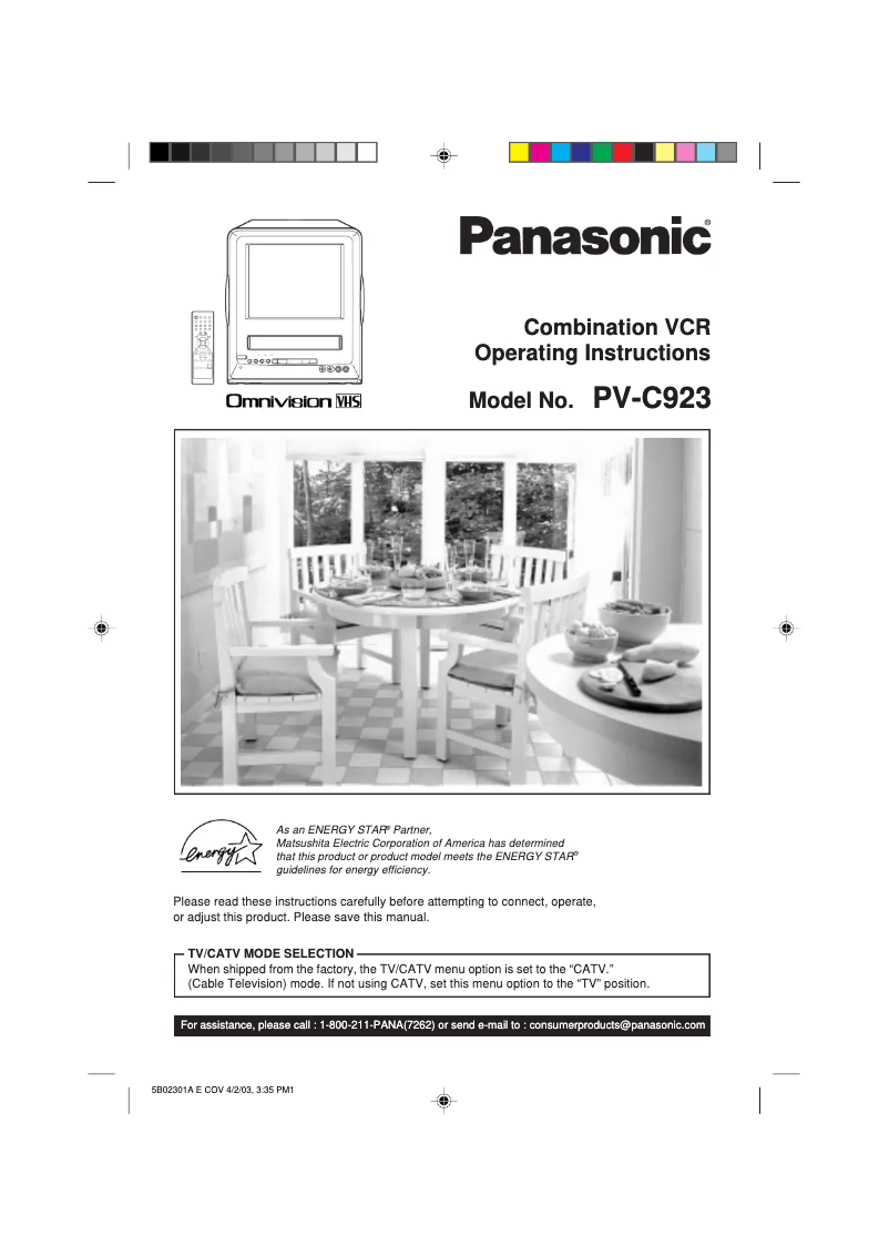 Page 1 de la notice Manuel utilisateur Panasonic PV-C923