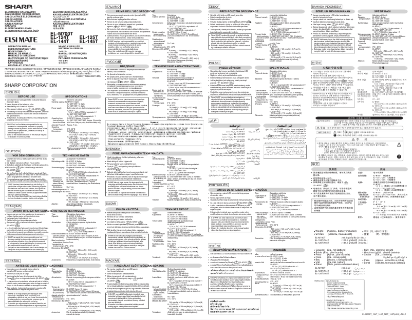 Page n°1 - Manuel utilisateur Sharp EL-125T