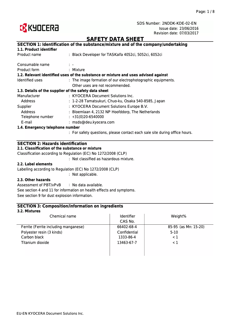 Page 1 de la notice Instructions de sécurité Kyocera TASKalfa 6052CI