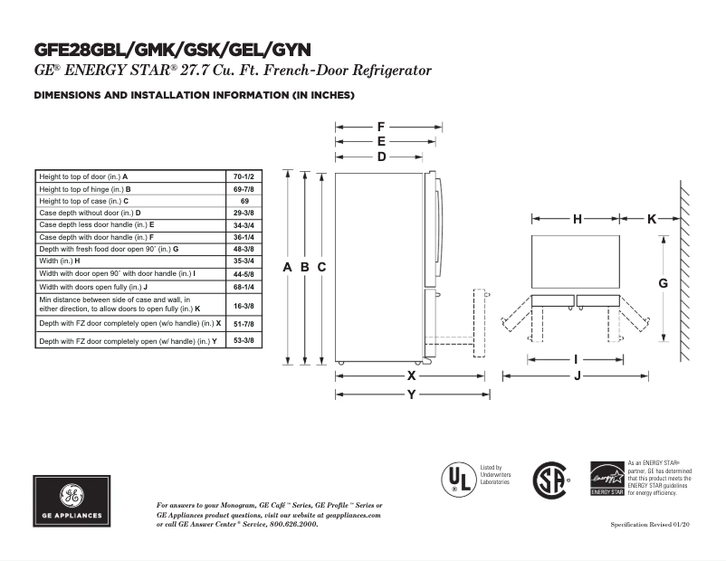 Page n°1 - Fiche technique GE GFE28GSKSS
