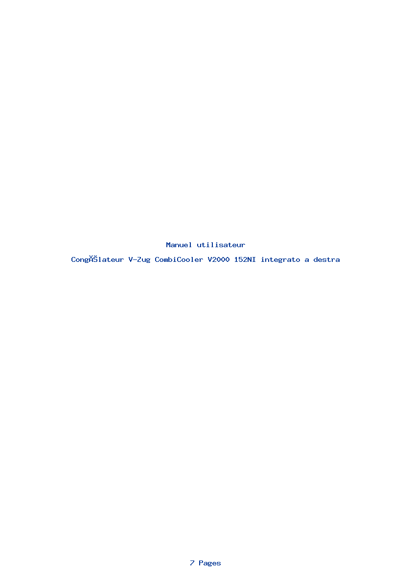Page 1 de la notice Manuel utilisateur V-Zug CombiCooler V2000 152NI integrato a destra