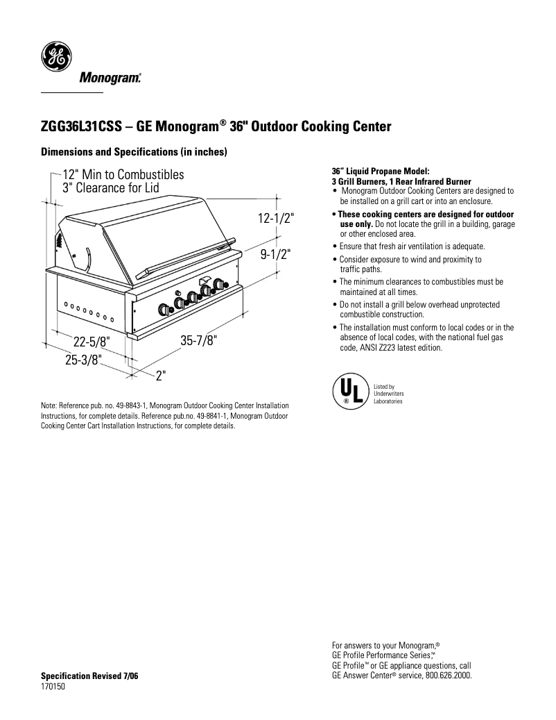 Página 1 del manual Ficha técnica GE ZGG36L31CSS