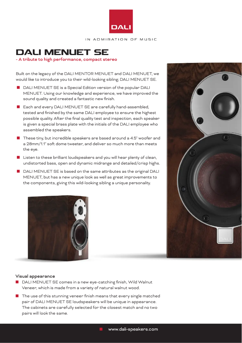 Page 1 de la notice Fiche technique Dali Menuet SE