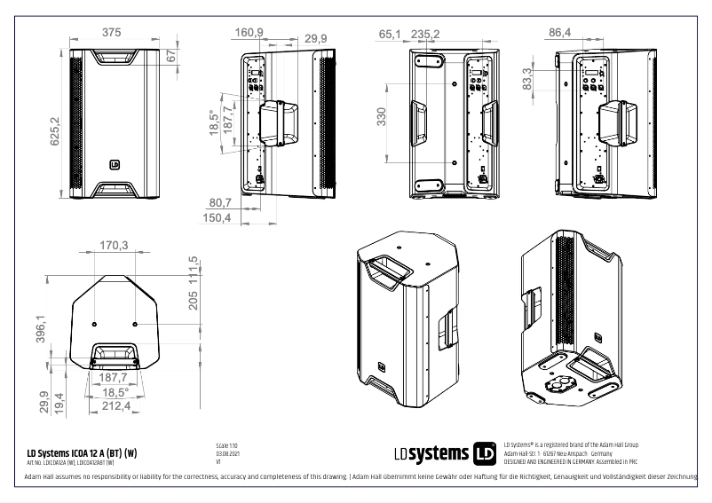 Page 1 of the manual Technical Sheet LD Systems ICOA 12 A BT