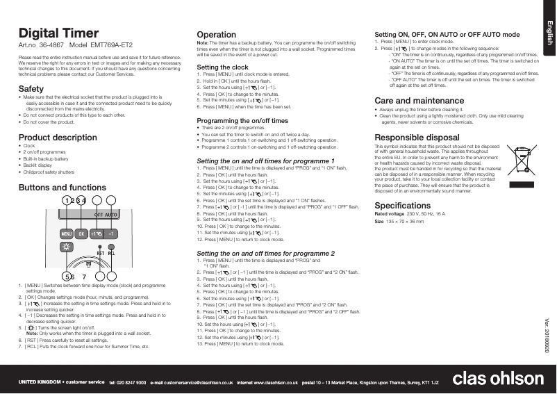 Page 1 de la notice Manuel utilisateur Cotech EMT769A