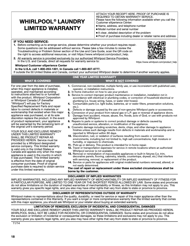 Page 1 de la notice Mode d'emploi Whirlpool WED7590F