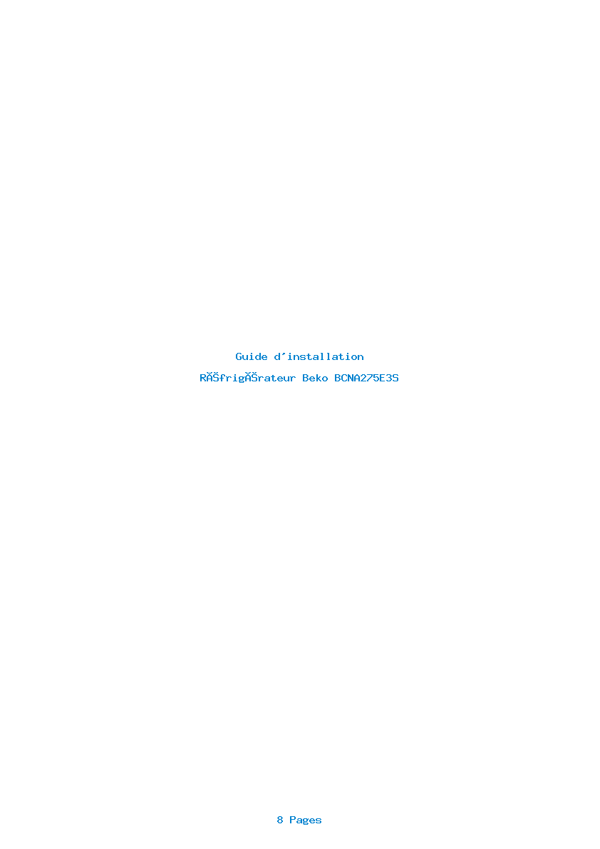 Page 1 de la notice Guide d'installation Beko BCNA275E3S