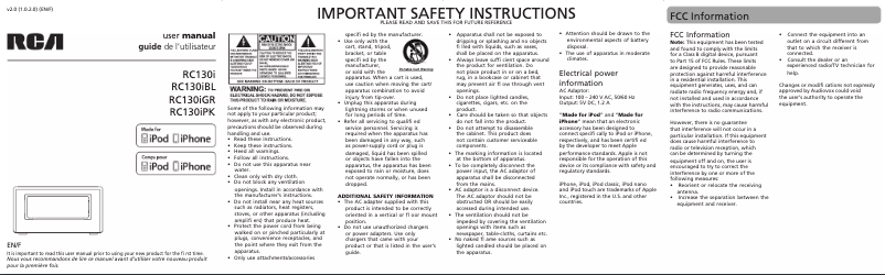 Page 1 of the manual User Manual RCA RC130iGR