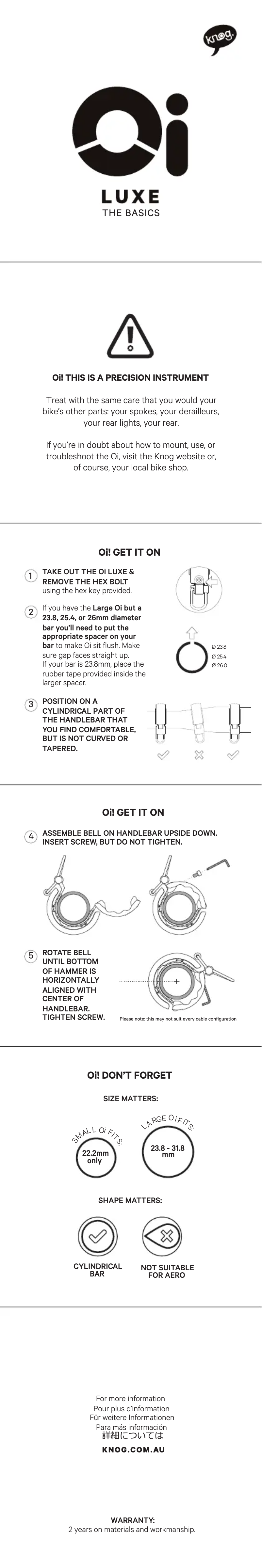 Page 1 de la notice Manuel utilisateur Knog Oi Luxe