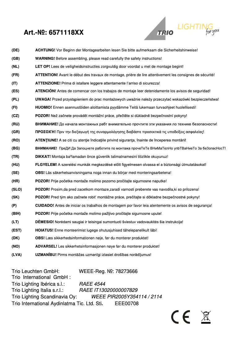 Page 1 de la notice Manuel utilisateur Trio Lighting Zeus 657111807