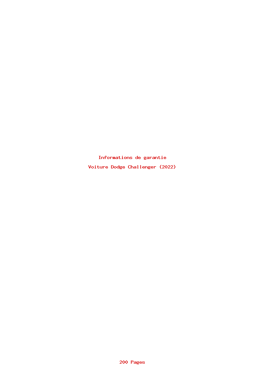Page 1 de la notice Informations de garantie Dodge Challenger (2022)