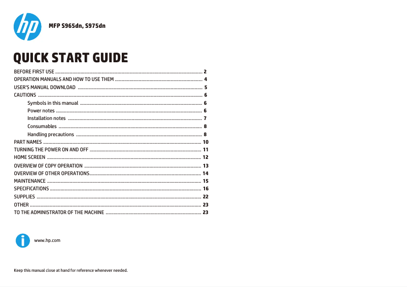 Page n°1 - Guide de démarrage rapide HP MFP S975dn