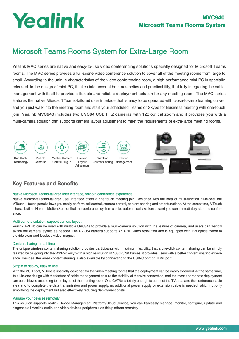 Page 1 de la notice Fiche technique Yealink MVC940