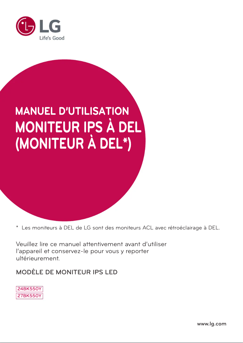 Page 1 de la notice Manuel utilisateur LG 27BK550Y-B