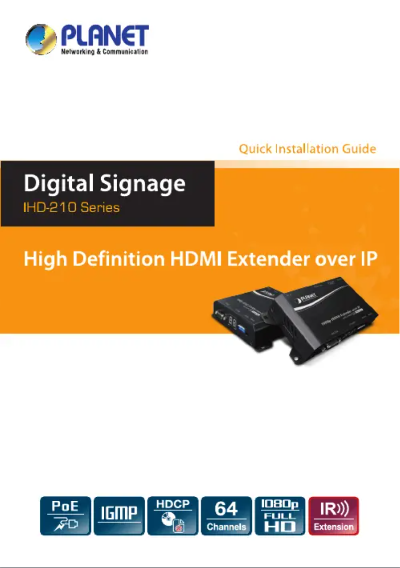 Page 1 de la notice Manuel utilisateur Planet IHD-210PR