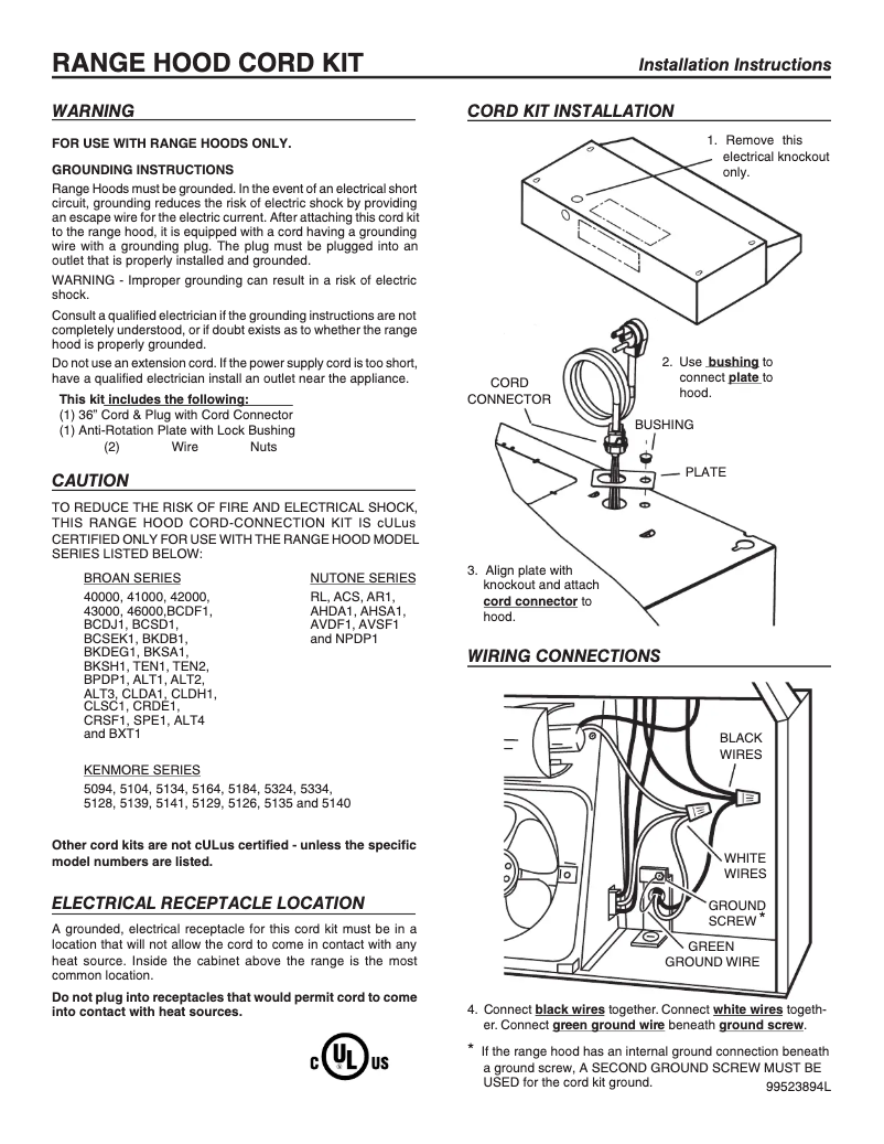 Page 1 de la notice Guide d'installation Broan BCSD124WW